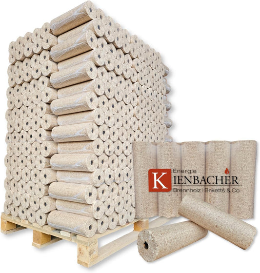 Nestro Holzbriketts mit Zugloch 960kg Palette Hartholz Brenn Kamin Ofen Heiz Holz Gluthalter Eiche & Buche 96x10kg PE-Bags Nestro Brikett Rund | Energie Kienbacher